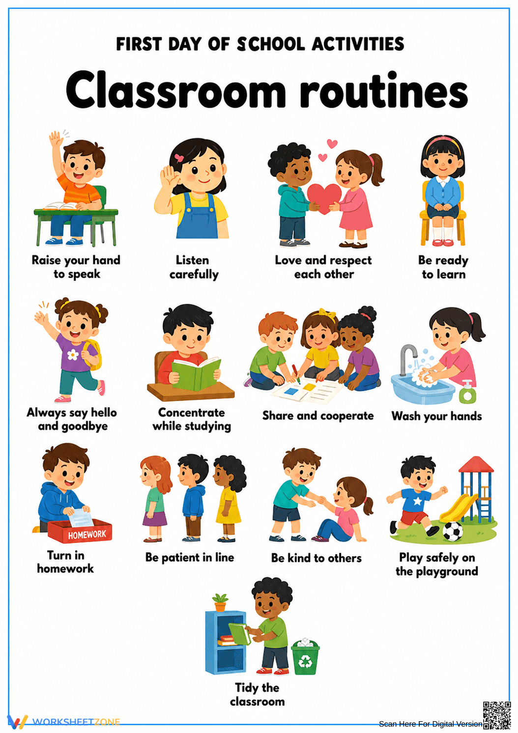 Printable Classroom Routines Worksheet | Grade 1 - Page 1