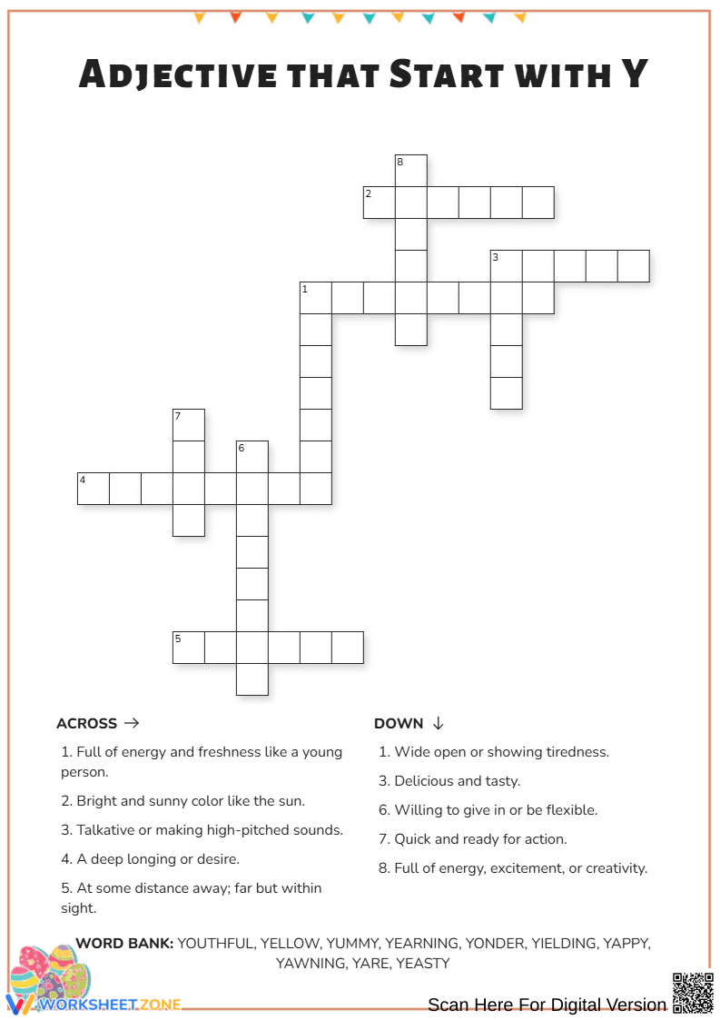 Adjectives That Start With Y Crossword Puzzle - Page 1