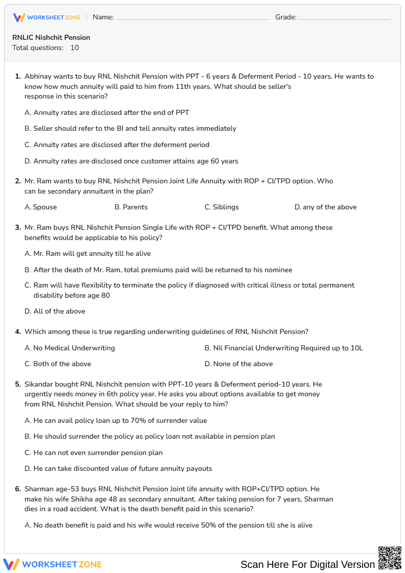 RNLIC Nishchit Pension Quiz | Essential College Finance - Page 1