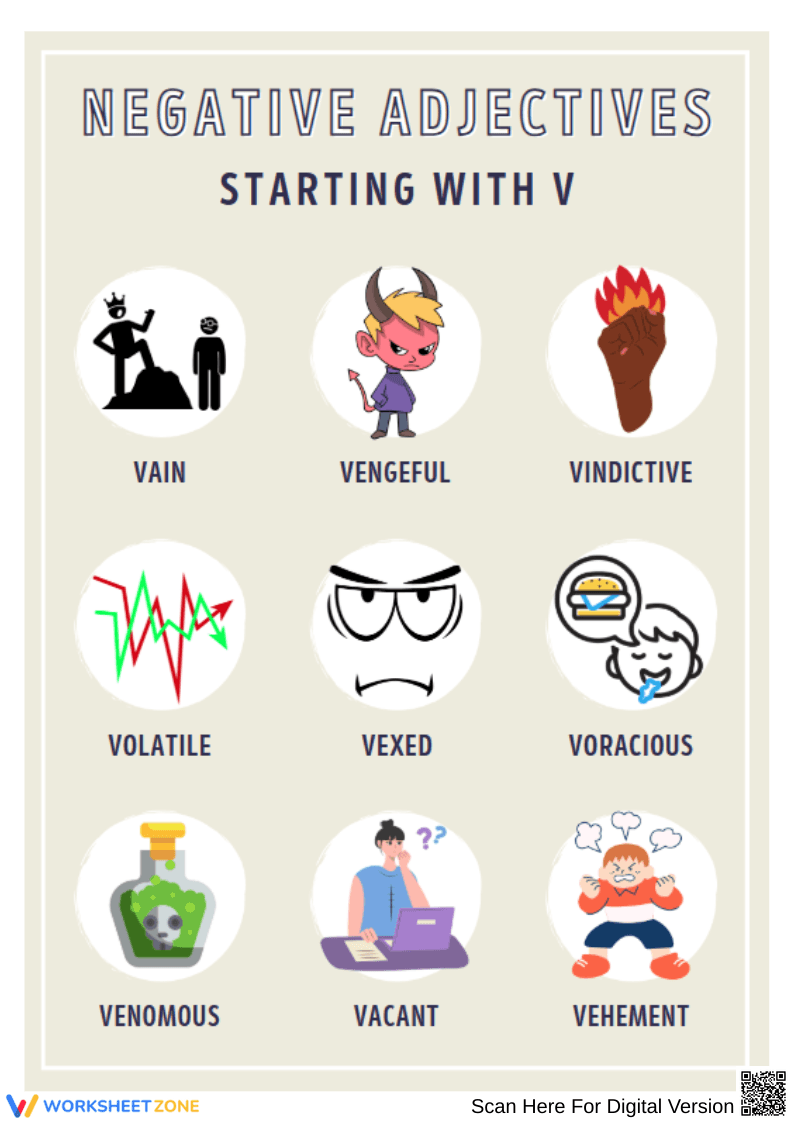 Negative Adjectives That Start With V Worksheet - Page 1