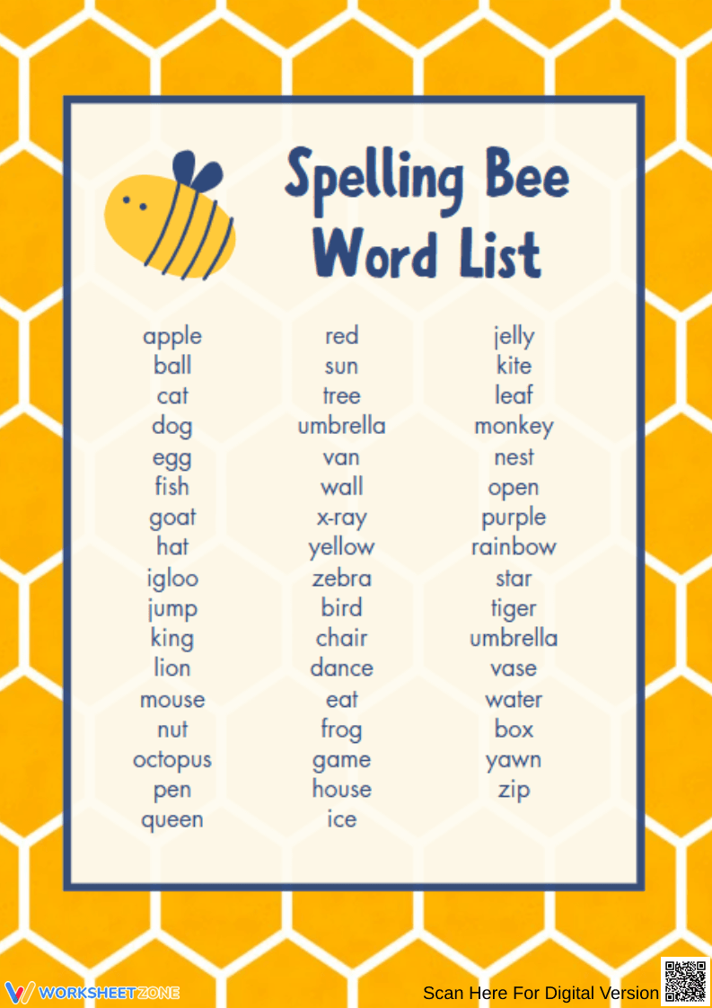 Spelling Bee Word List for Kids - Page 1