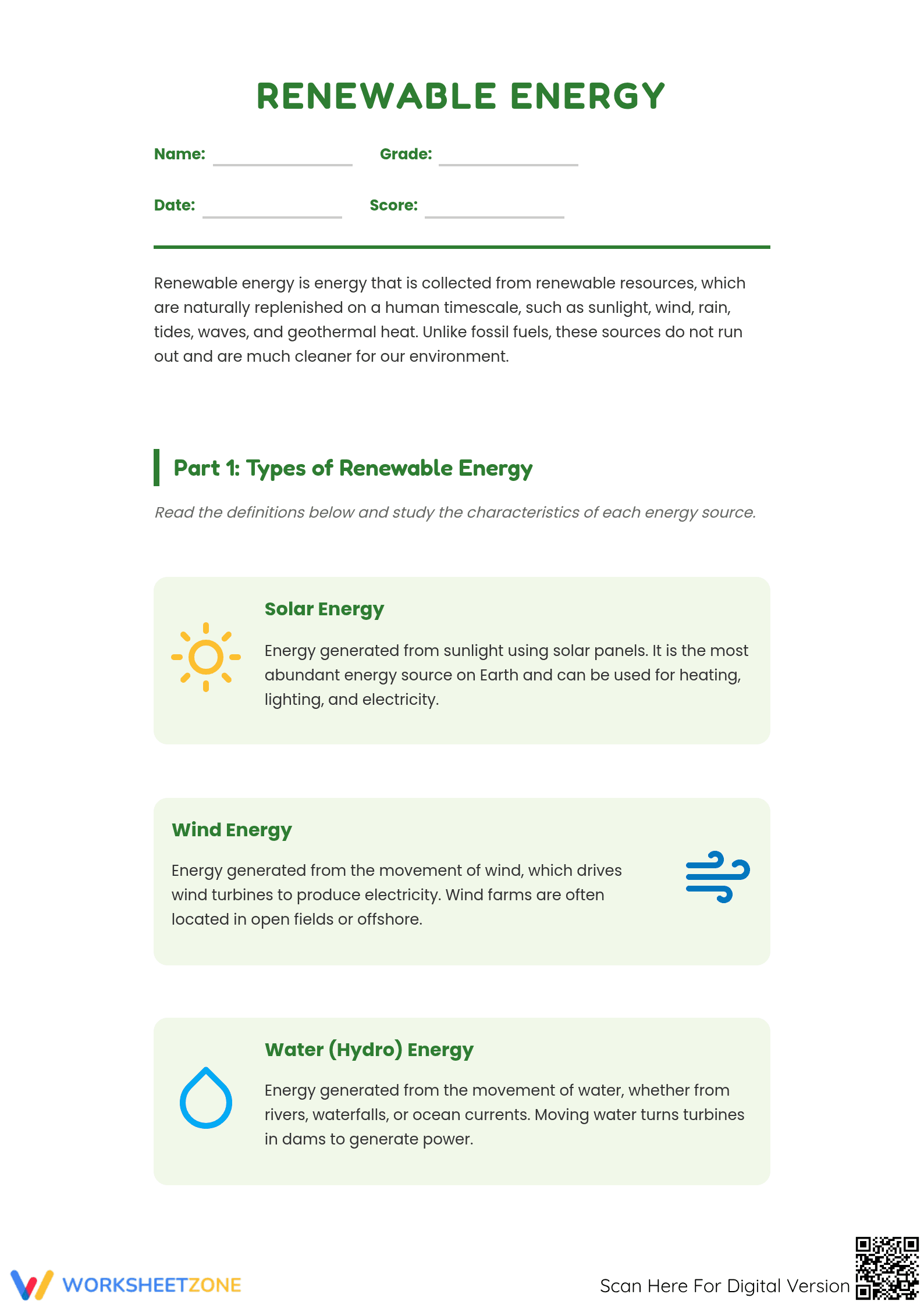 Renewable Energy Guide | Grade 7 Essential Science - Page 1