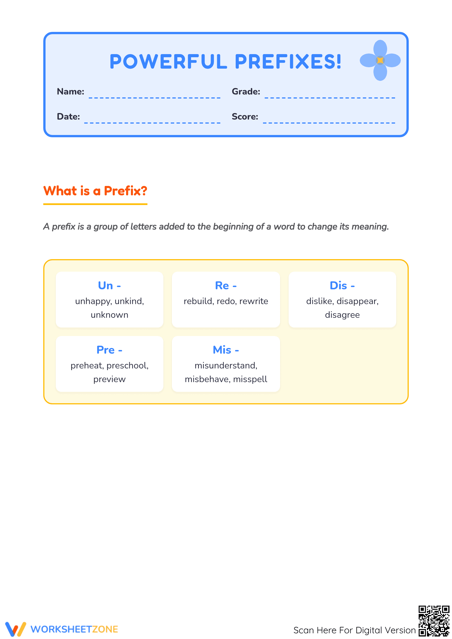 Printable Prefixes Worksheet | Grade 2 ELA - Page 1