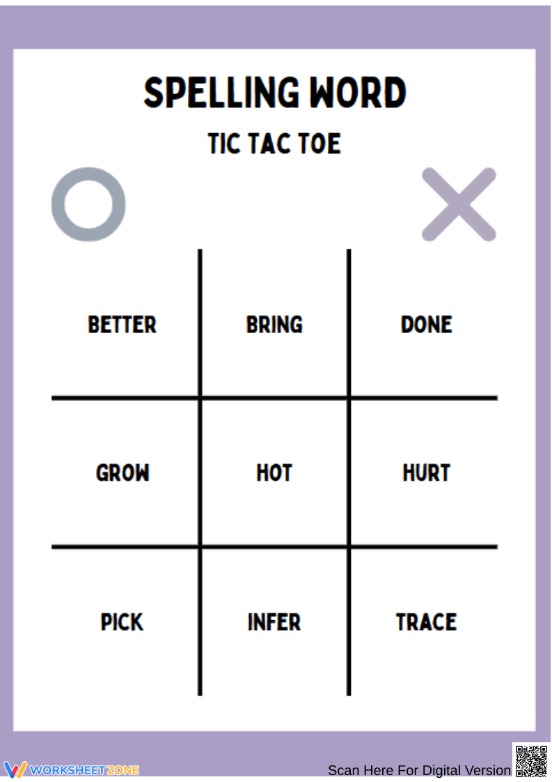 3rd Grade Spelling Word Tic Tac Toe - Page 1