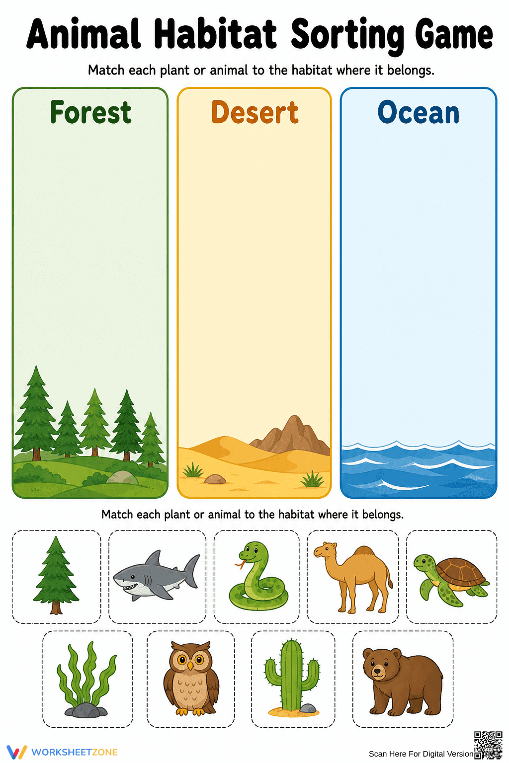 Printable Animal Habitat Sorting Game | Kindergarten - Page 1