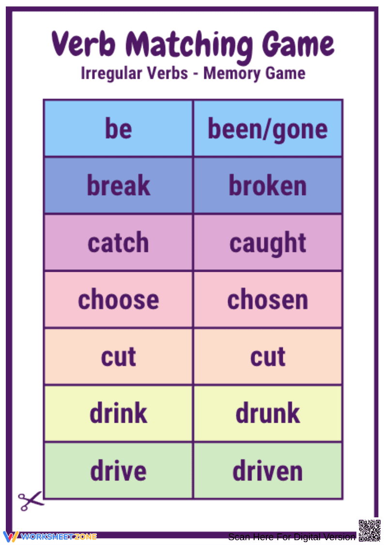 Irregular Verbs Verb Matching Game - Page 1