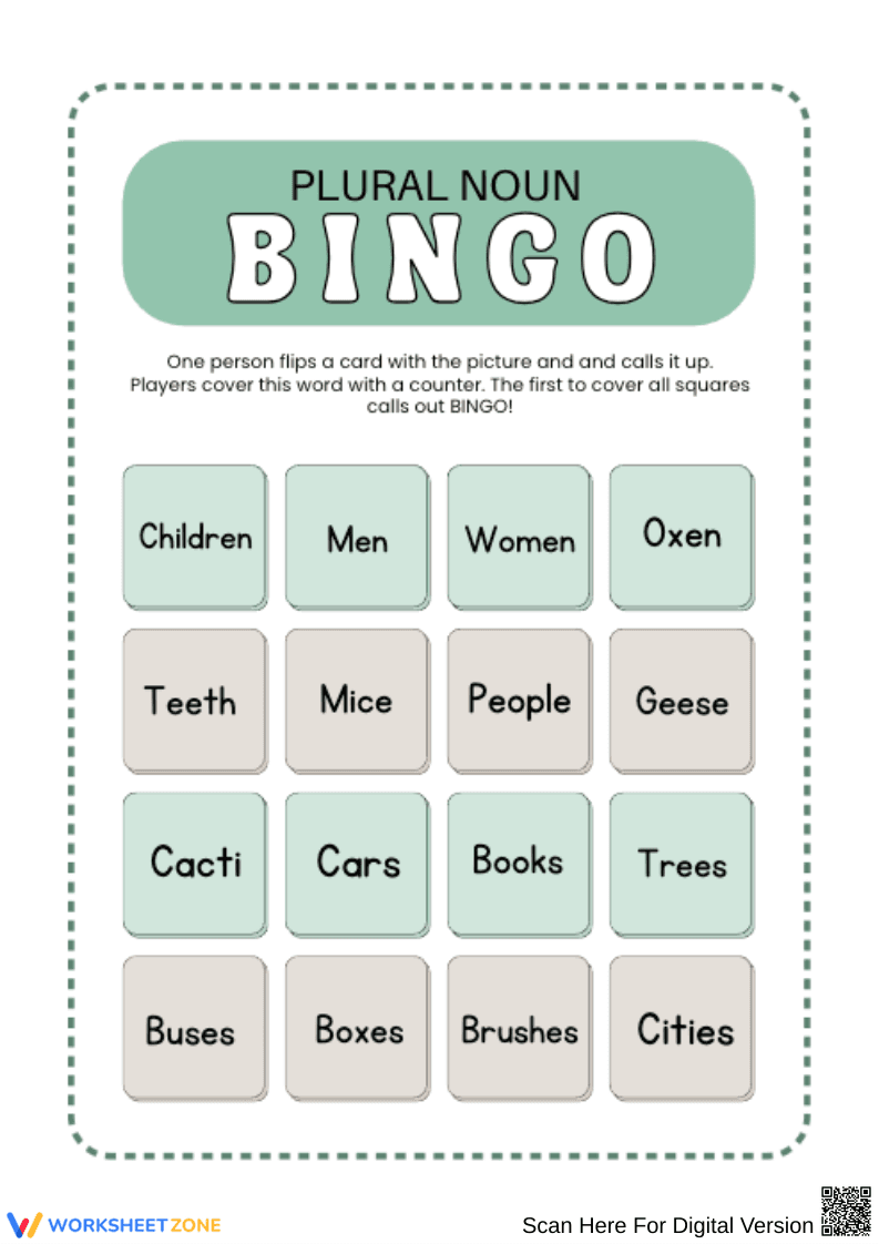 Plural Noun Bingo Game - Page 1