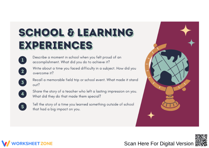 School & Learning Experiences Writing Prompts - Page 1