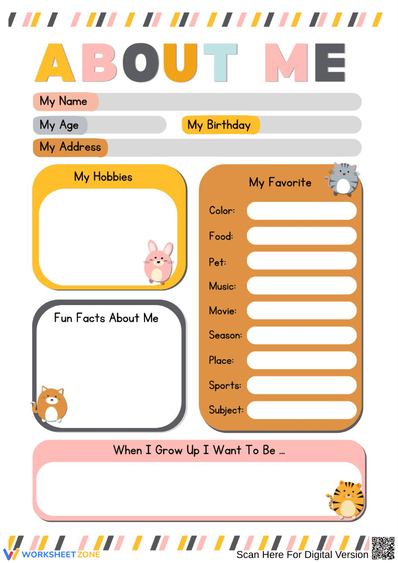 All About Me Worksheets - Page 1