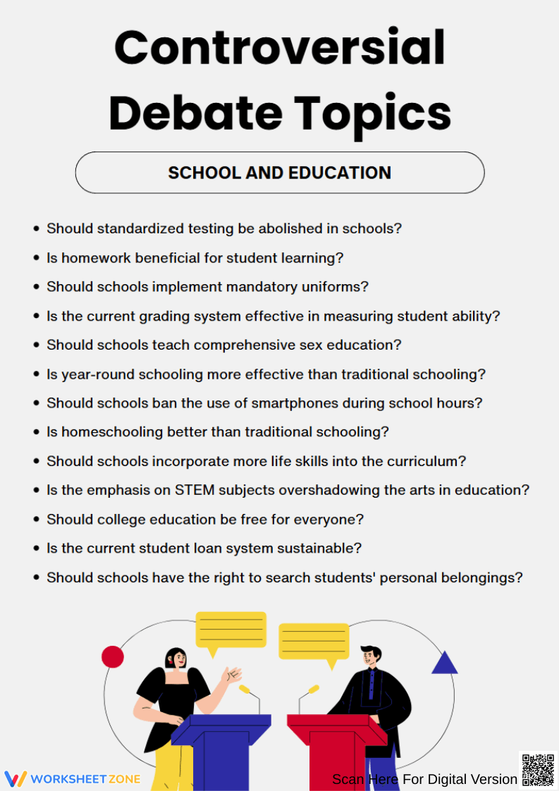 Debate Topics Worksheet | Grade 6 Printable - Page 1