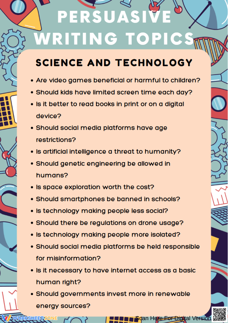 Persuasive Writing Topics: Science and Technology - Page 1