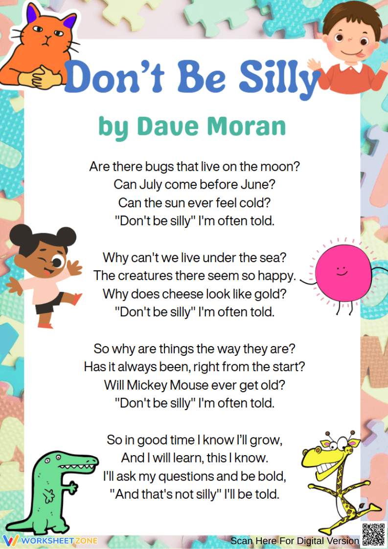 "Don't Be Silly" – Fun and Curious Poem Worksheet - Page 1