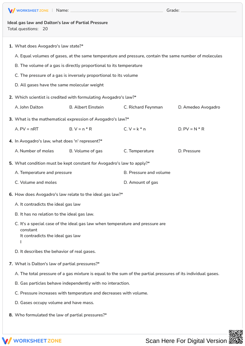 Ideal gas law and Dalton's law of Partial Pressure - Page 1