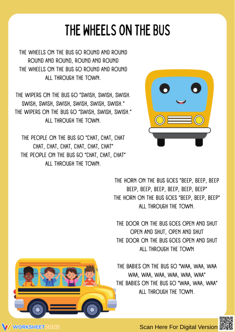 The Wheels on the Bus Lyric Worksheet - Page 1