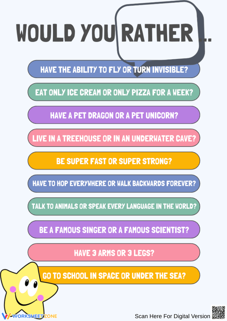 Would You Rather Questions for Kids - Page 1