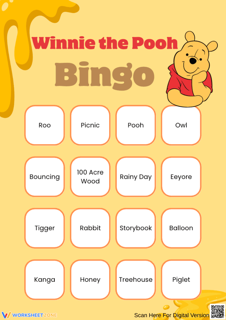 Winnie the Pooh Bingo Game | Essential Grade 1-4 Vocabulary - Page 1