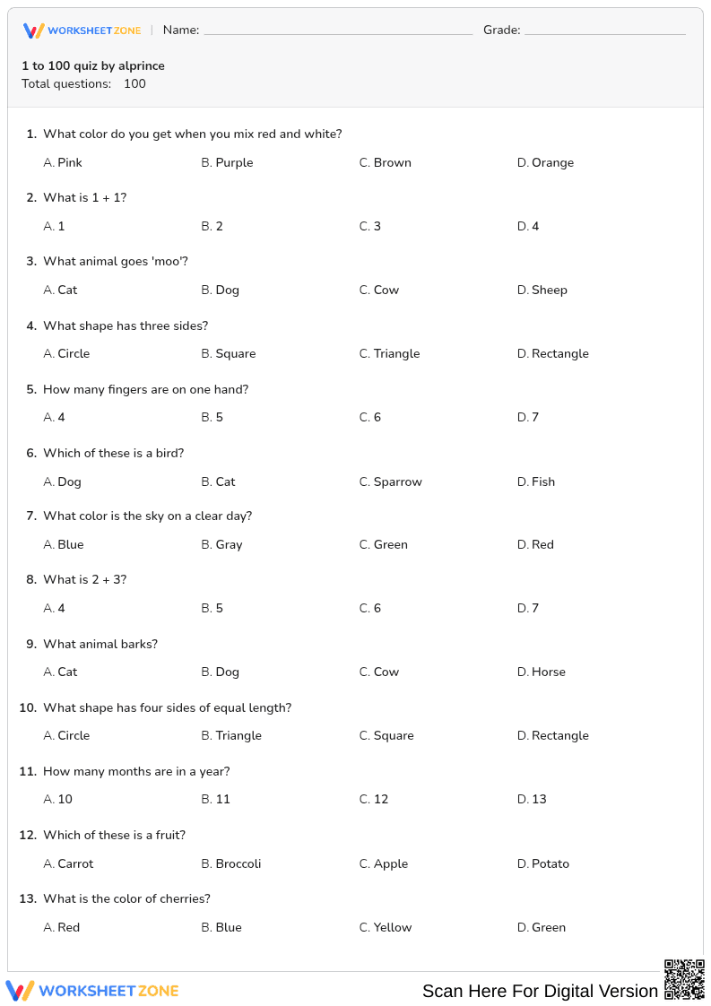 1 to 100 quiz by alprince - Page 1