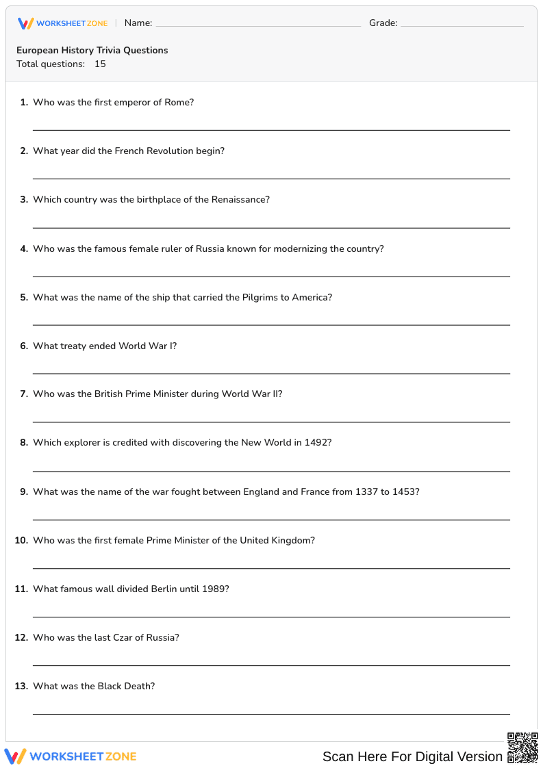 European History Trivia Questions - Page 1