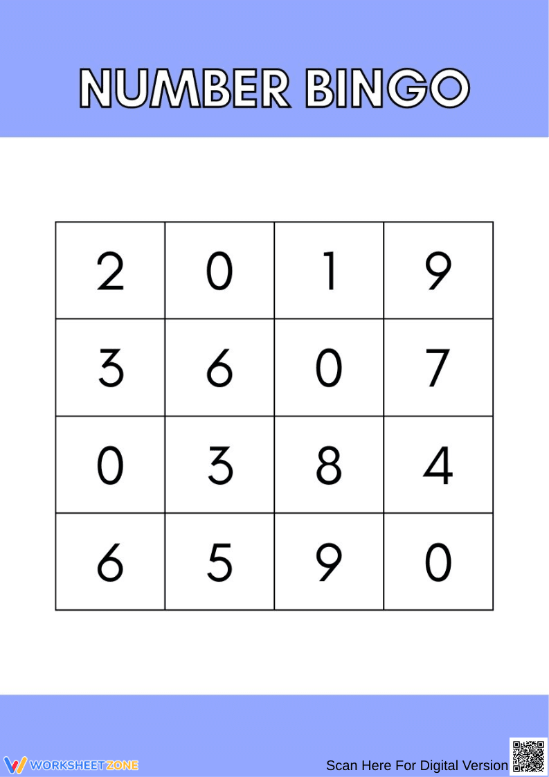 Number Bingo Game Card (0–9) - Page 1