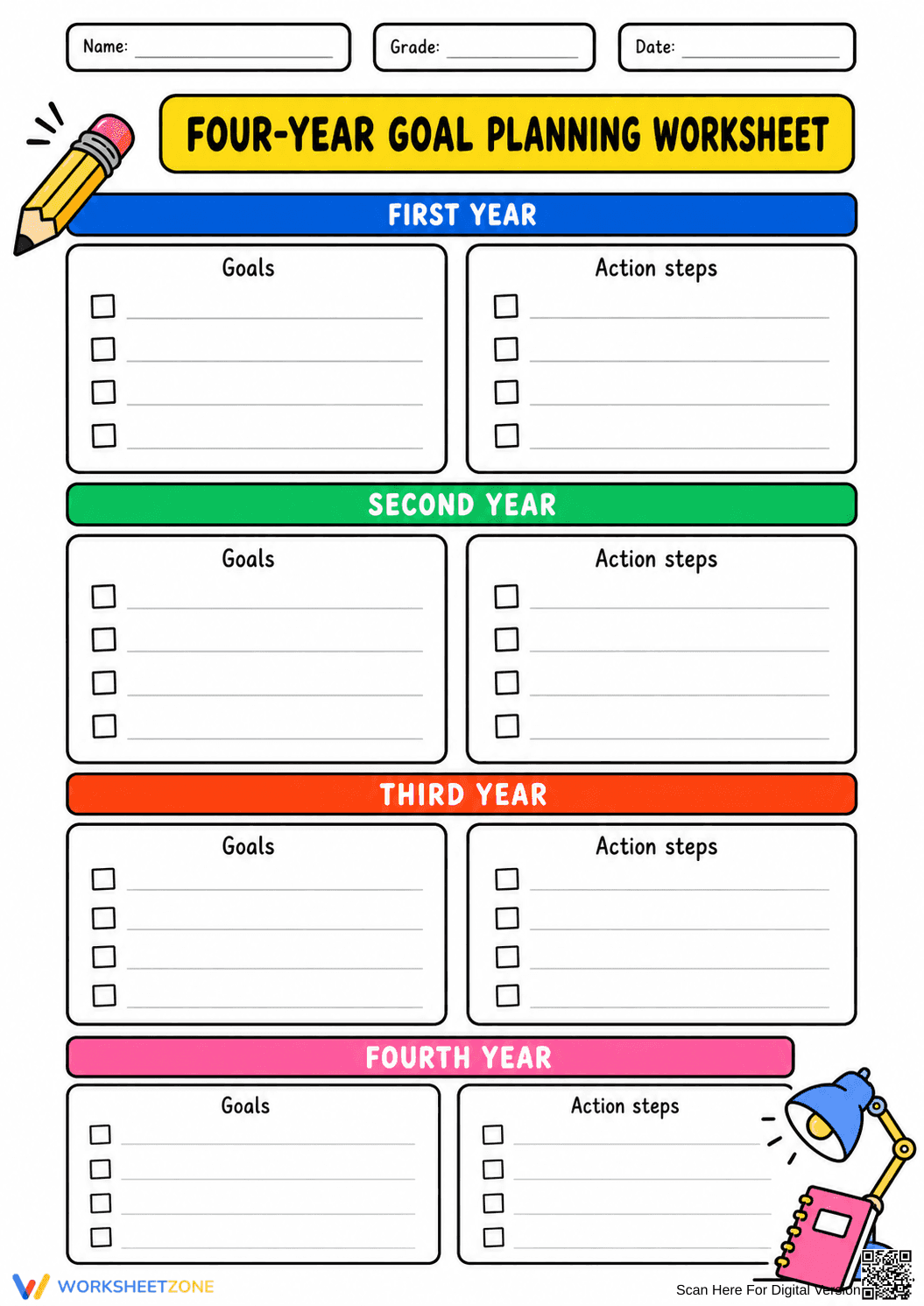 Printable 4-Year Goal Planning Worksheet | Grades 6-12 - Page 1