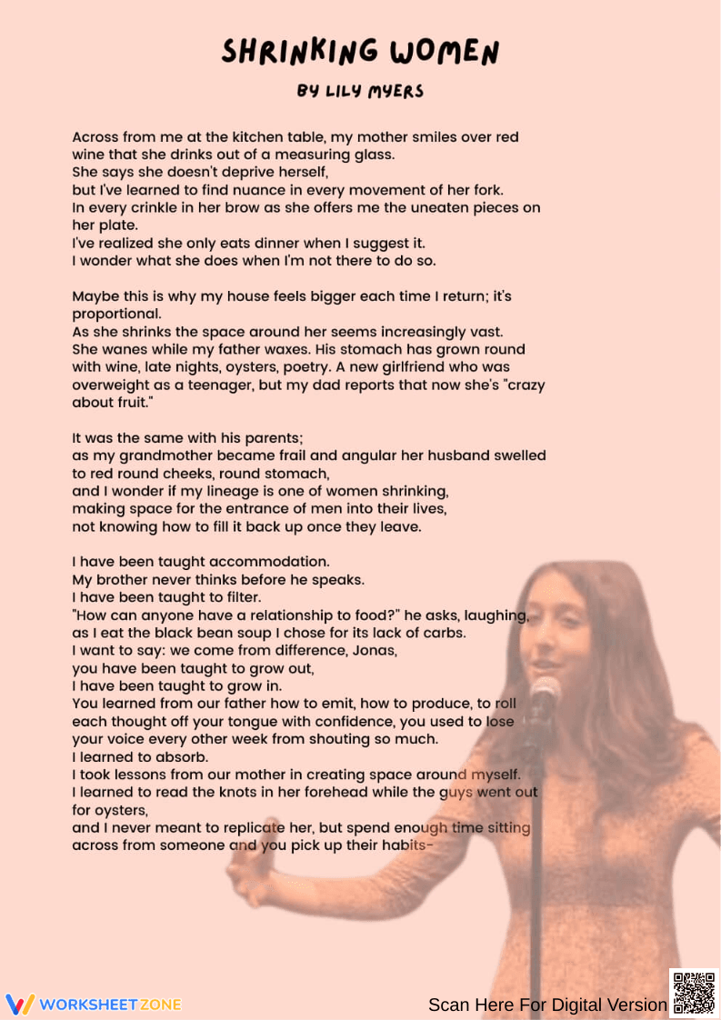 Shrinking Women by Lily Myers – Poetry Analysis Worksheet - Page 1