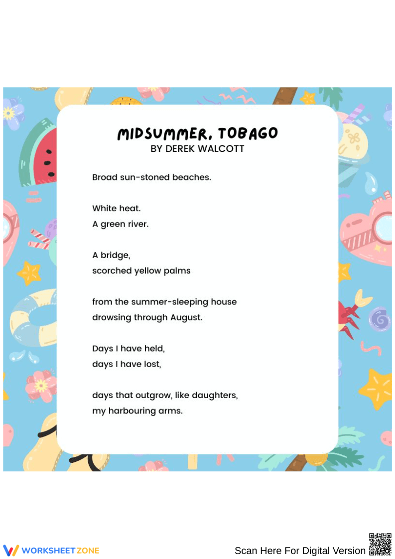 Midsummer, Tobago by Derek Walcott – Poetry Worksheet - Page 1