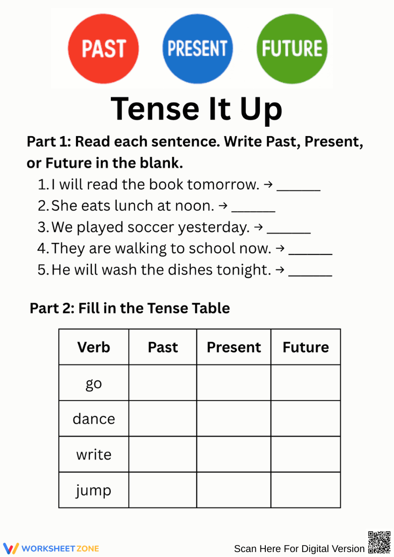 Tense It Up: Verb Tense Worksheet for Grades 2–4 - Page 1