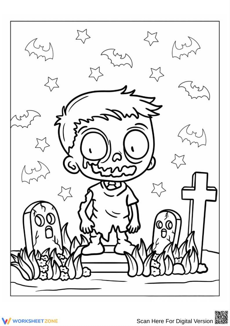 Halloween Zombie Boy Coloring Page for Kids - Page 1