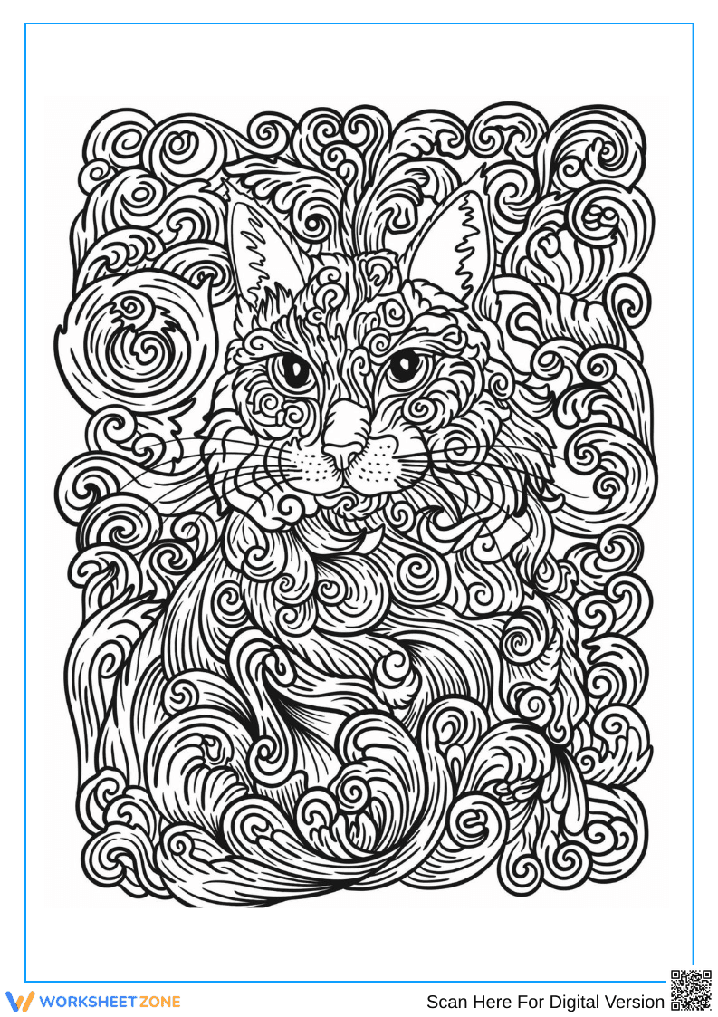 Abstract Cat Coloring Page for Adults - Page 1