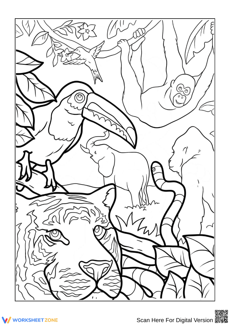 Jungle Wildlife Nature Coloring Page for Adults - Page 1