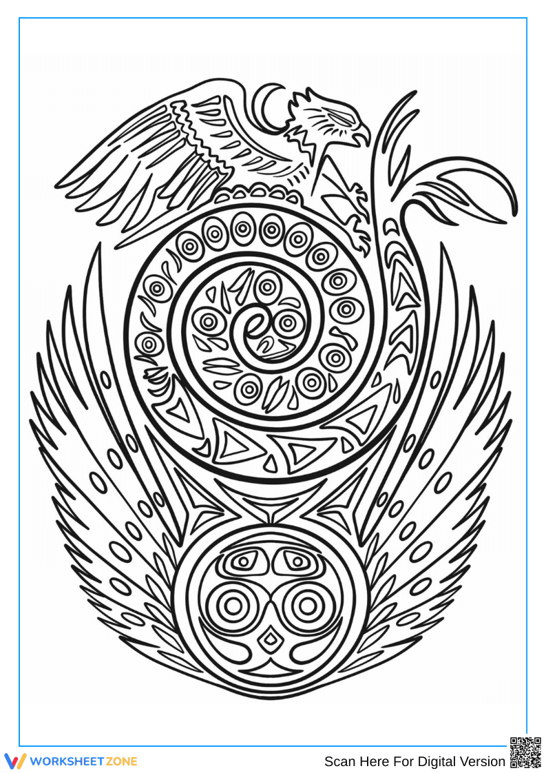 Tribal Eagle Spiral Tattoo Coloring Page for Adults - Page 1