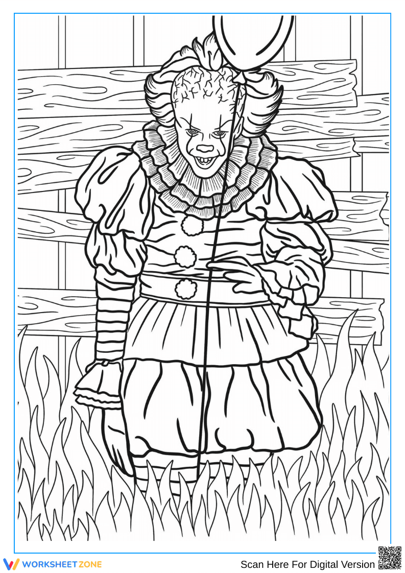 Horror Coloring Page – Creepy Clown for Adults - Page 1