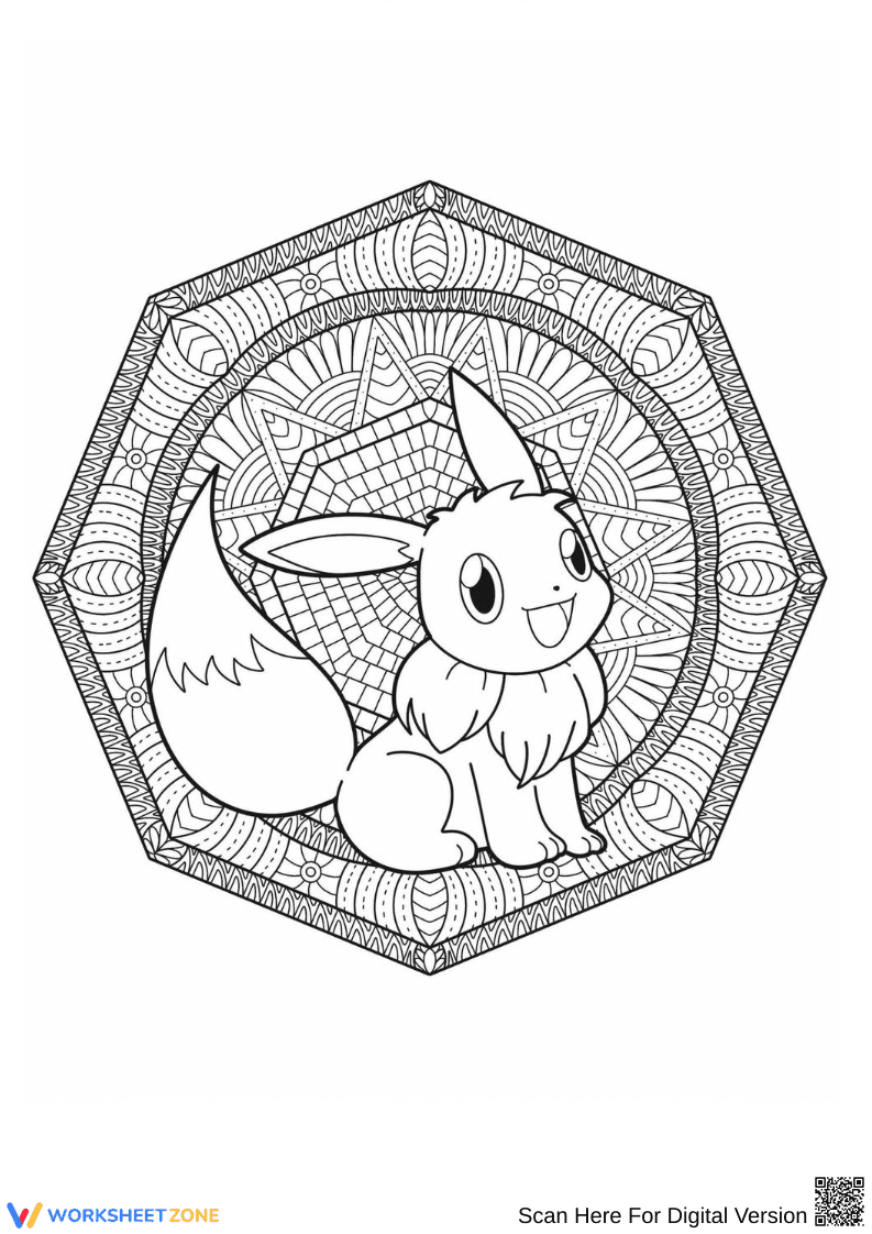 Intricate Eevee Mandala Coloring Page for Adults - Page 1