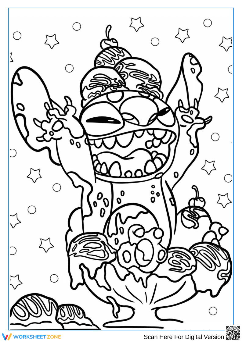 Stitch Ice Cream Sundae Coloring Page for Adults - Page 1