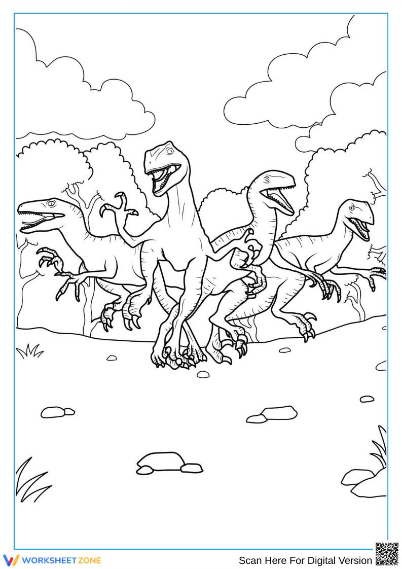 Velociraptor Pack Coloring Page for Kids - Page 1