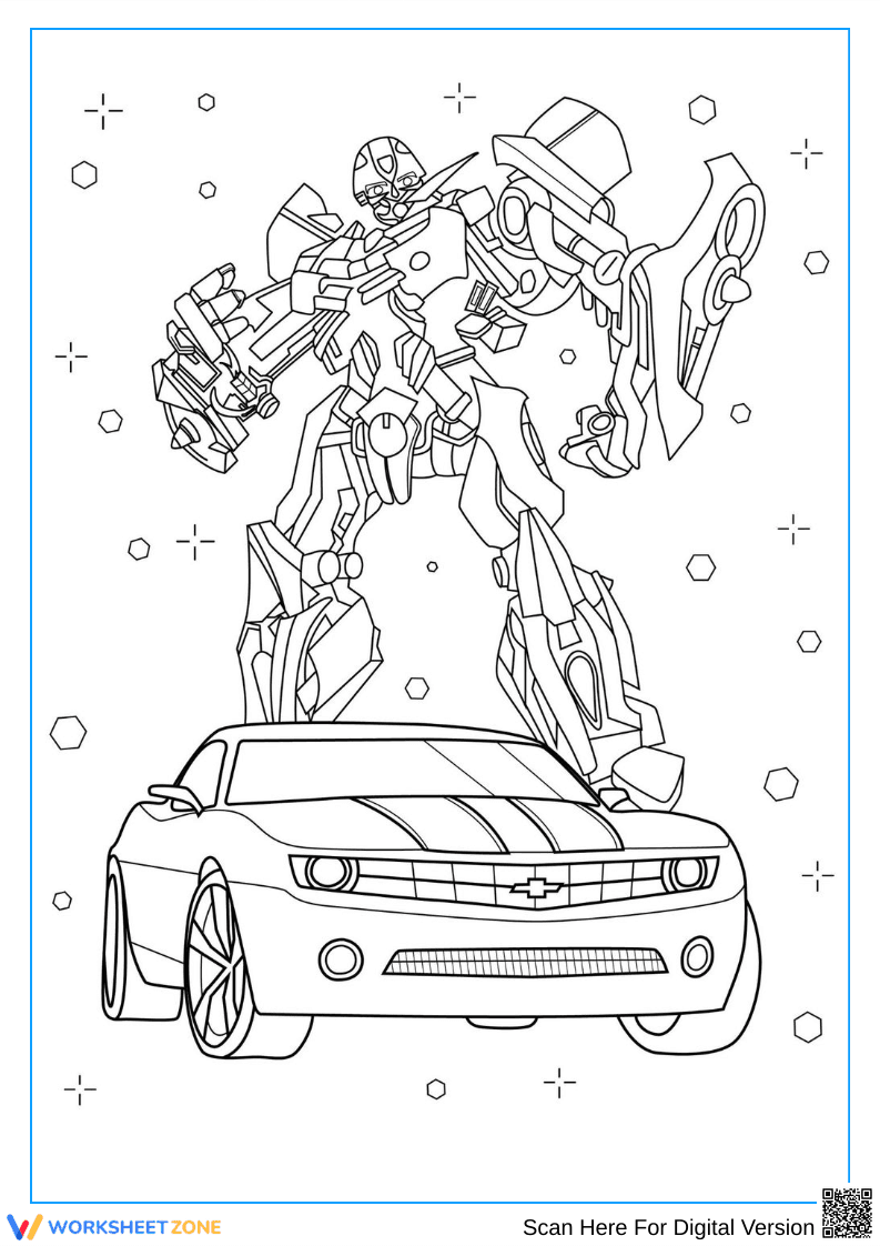 Transformers Bumblebee Robot and Car Coloring Page - Page 1