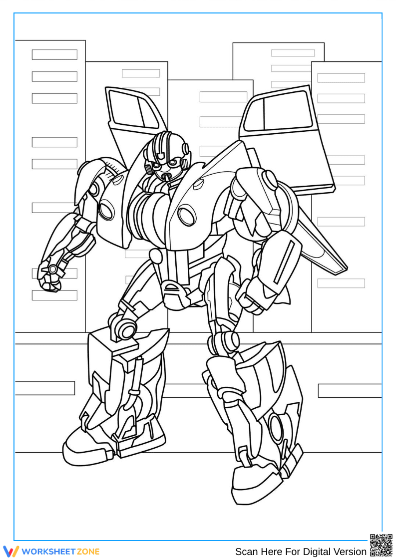 Starscream Robot in City Scene Coloring Page - Page 1
