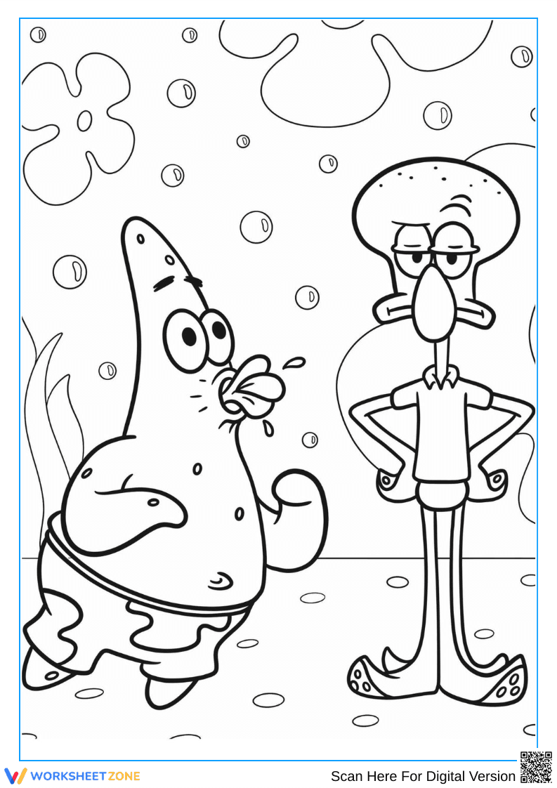 Squidward and Patrick Funny Coloring Page - Page 1
