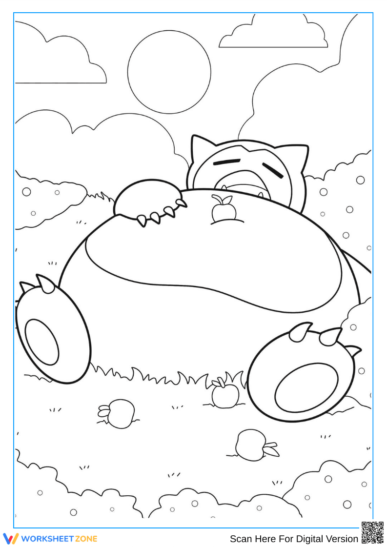Snorlax Sleeping Under the Sun Coloring Page - Page 1