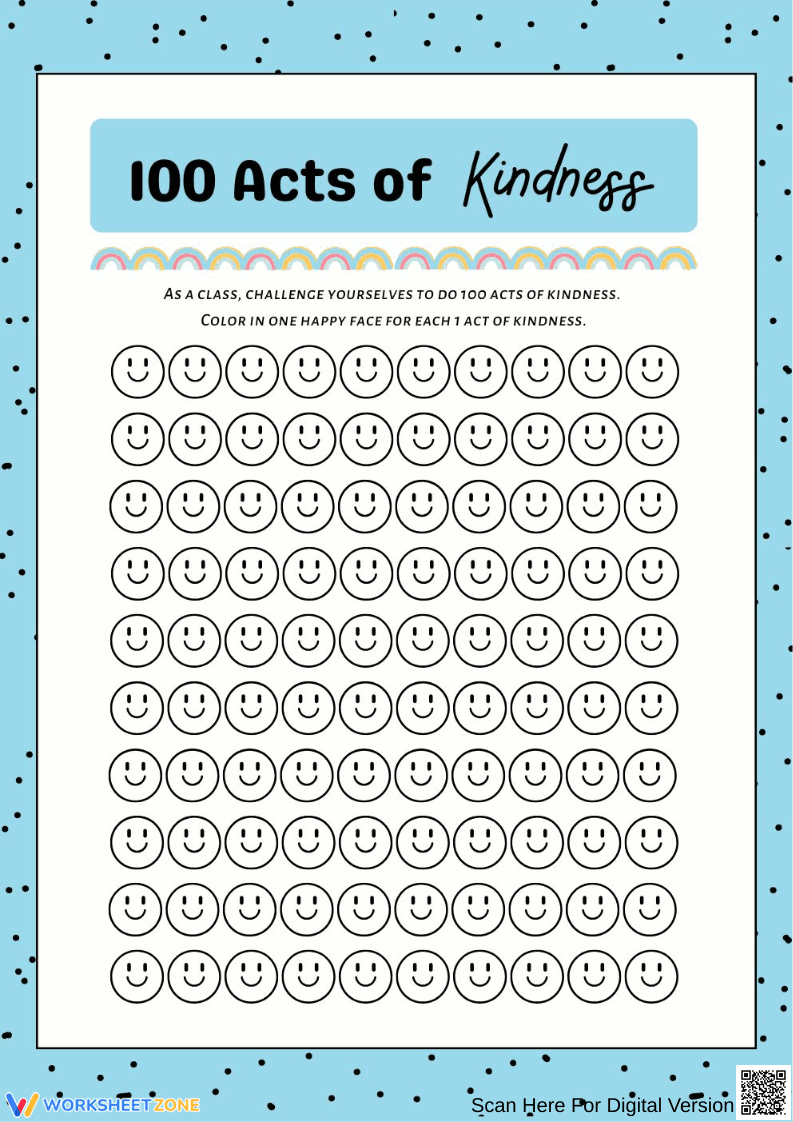 100 Acts of Kindness Chart for Kids - Page 1