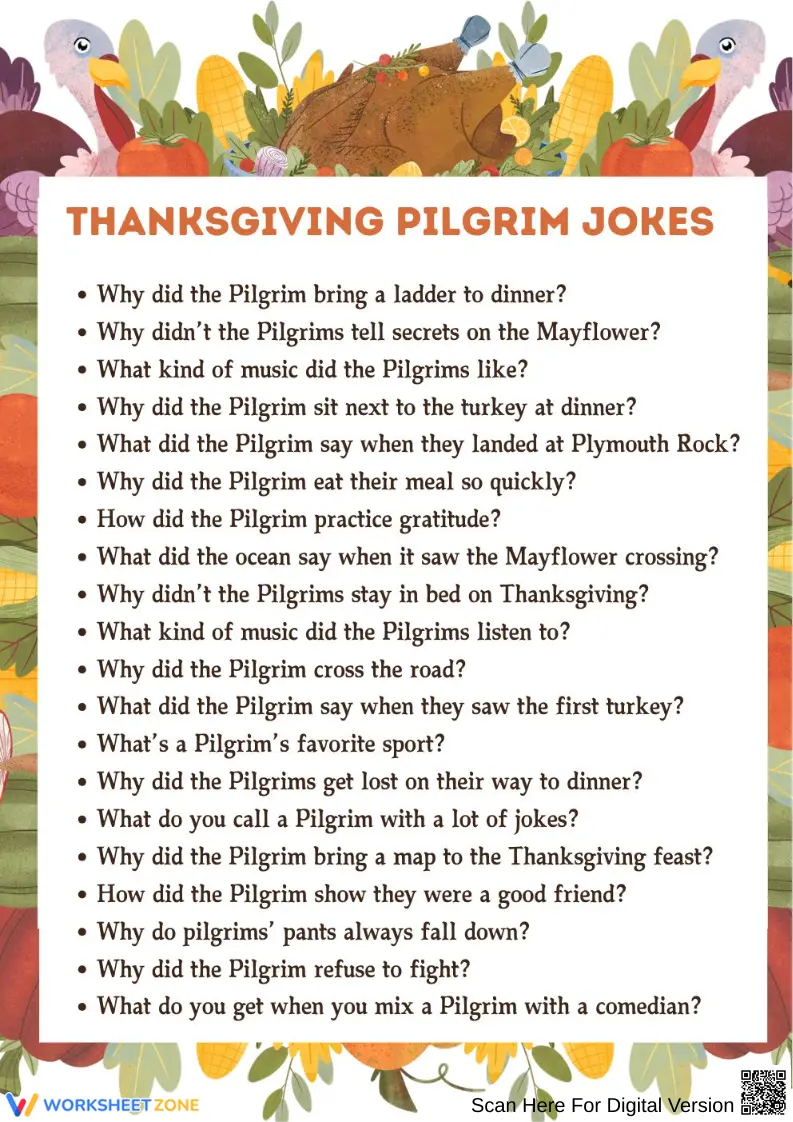 Thanksgiving Pilgrim Jokes for Kids – Funny Holiday Activity - Page 1