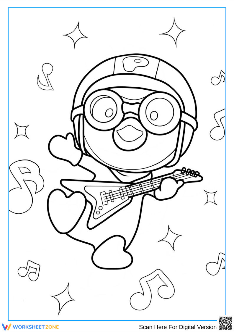 Pororo Rock Star Guitar Coloring Page - Page 1
