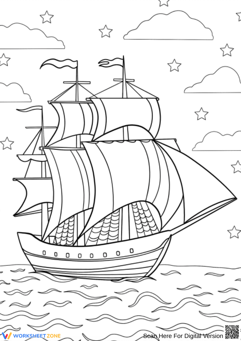 Tall Sailing Ship Coloring Page - Page 1