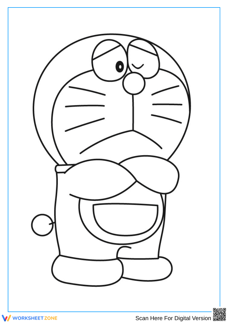 Sad Doraemon Coloring Page with Crossed Arms - Page 1