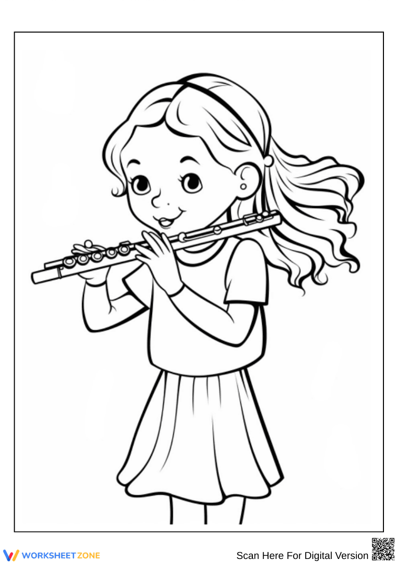 Girl Playing Flute Coloring Page - Page 1