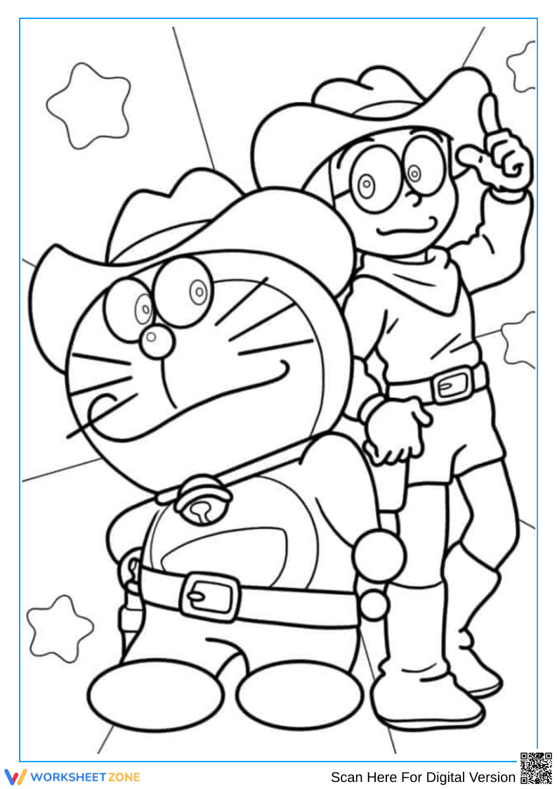 Doraemon Cowboy Adventure Coloring Page - Page 1