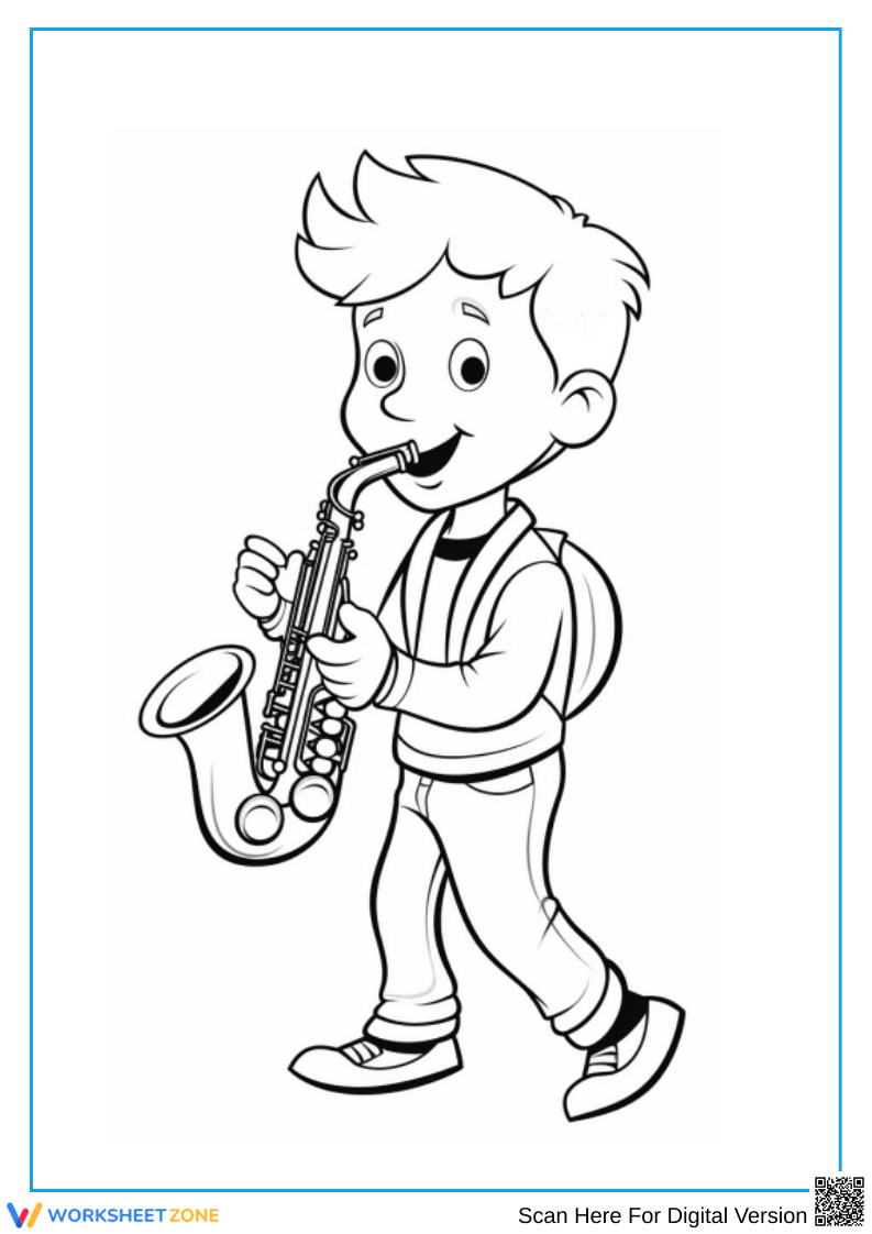 Boy Playing Saxophone Coloring Page - Page 1