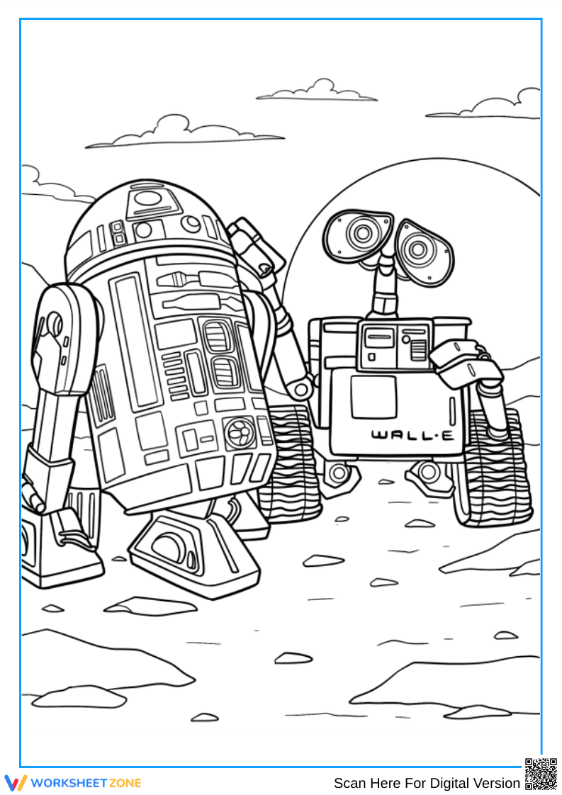 R2-D2 and WALL-E Coloring Page - Page 1