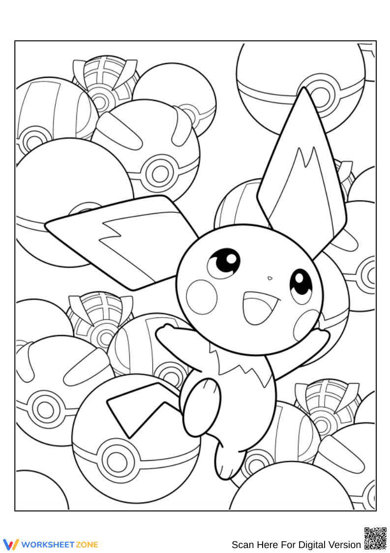 Pichu with Poké Ball Background Coloring Page - Page 1