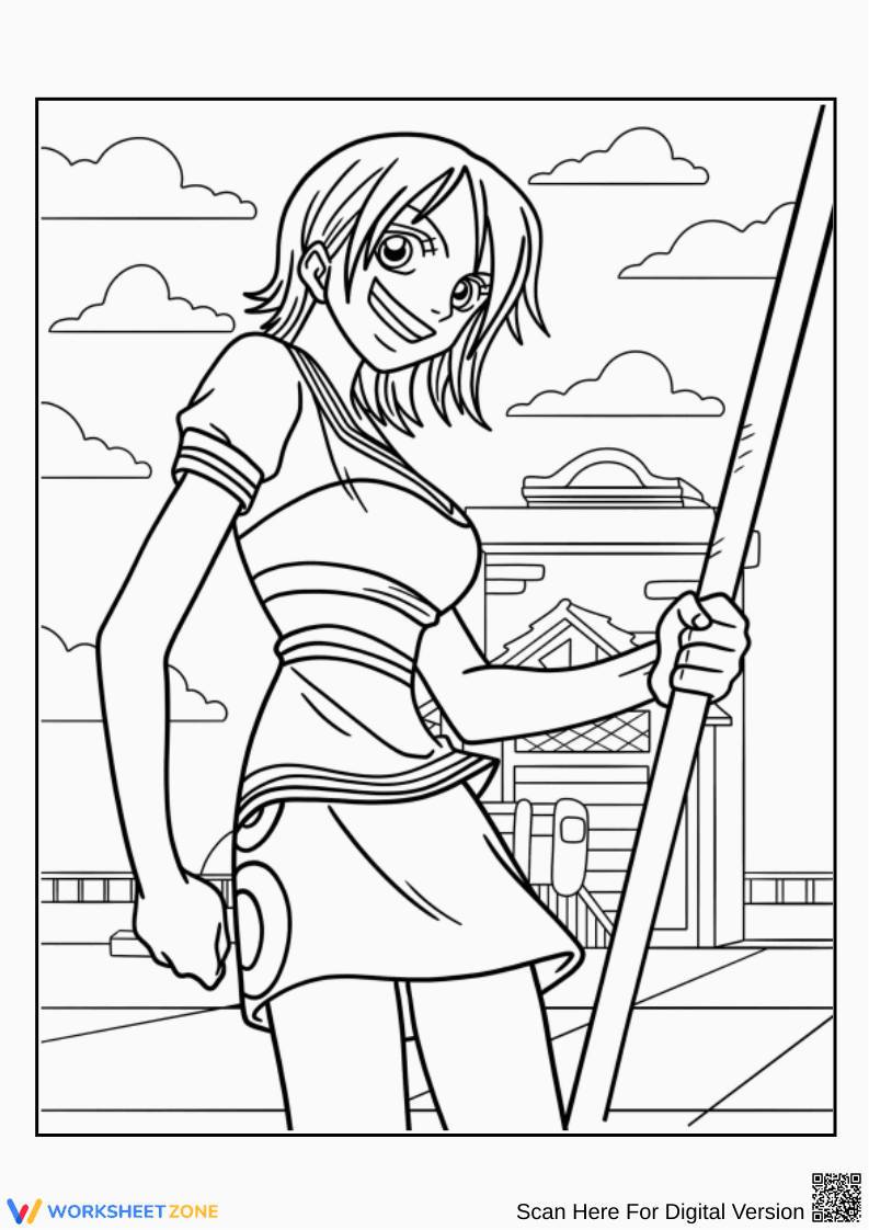 Nami Coloring Page – Anime Street Scene - Page 1